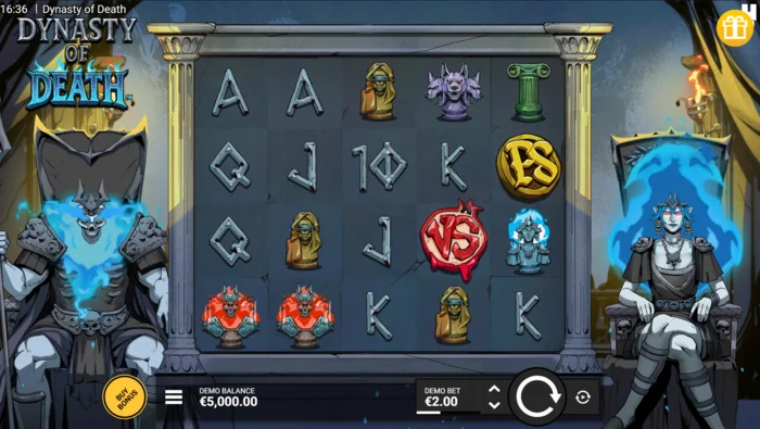 Dynasty of Death - หน้าจอเกมพร้อมวงล้อ